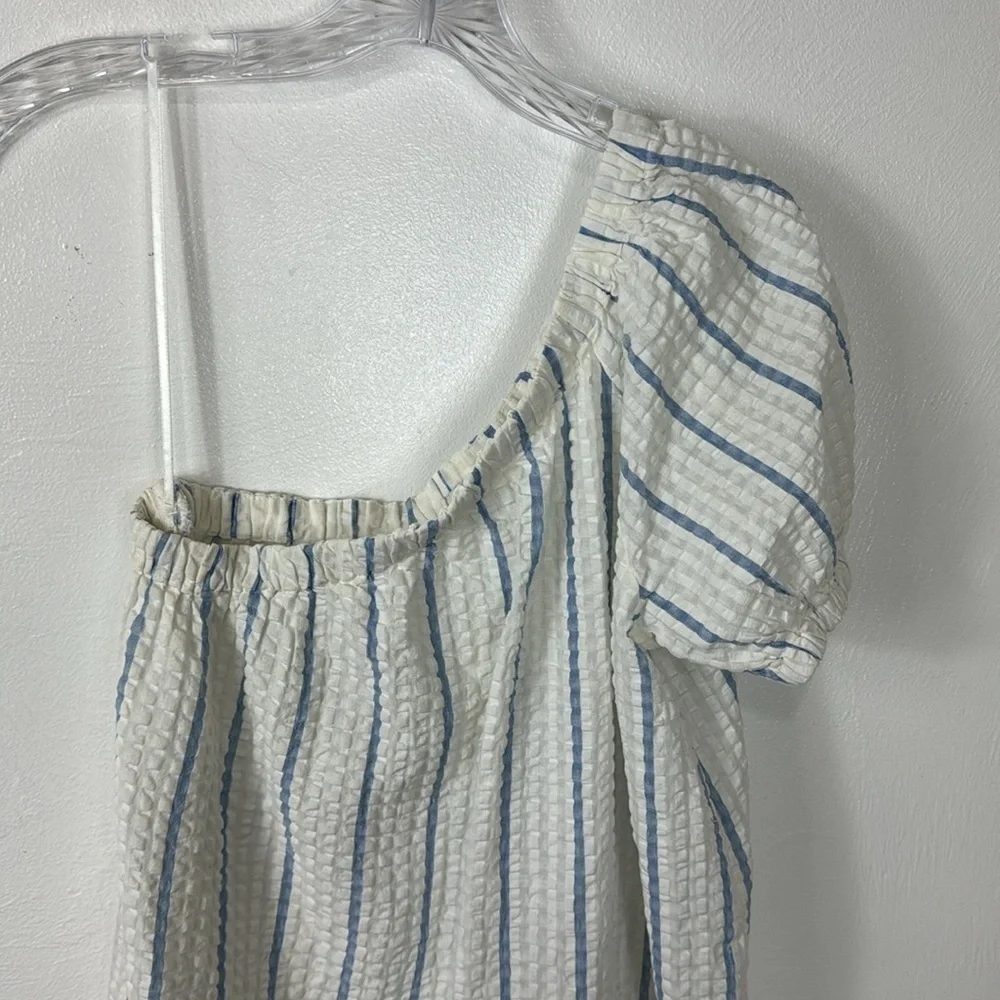 Madewell One-Shoulder Puff-Sleeve Midi Dress Women's XS Blue Striped‎ NWT